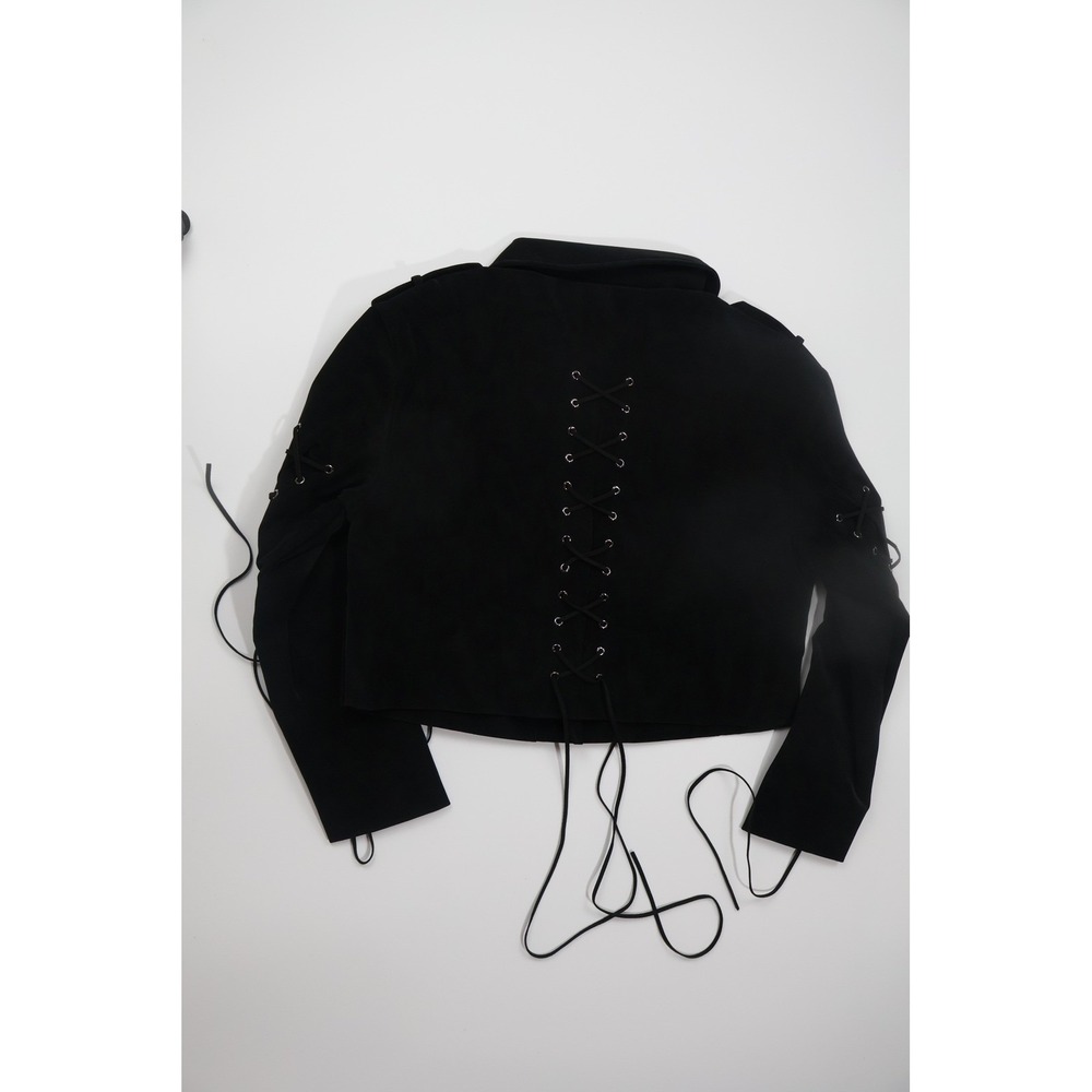 Edikted Moto Jacket Lace Up Cropped M Black Faux Leather Retail $198 - Picture 2 of 7